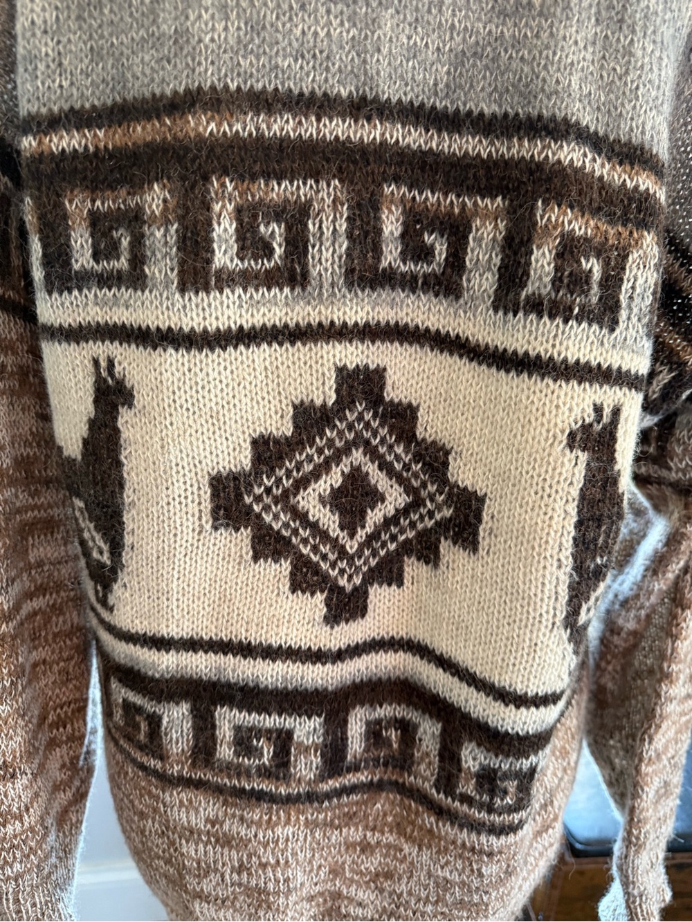 Isabel Marant Etoile Brown Cream Alpaca-Pattern Alpaca and Wool Cardigan Large - Picture 8 of 16